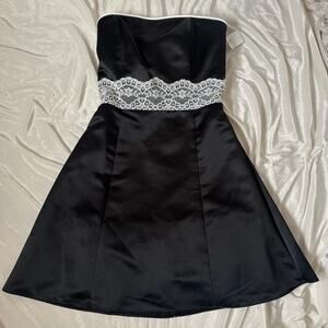 NWT Vtg Gunne Sax Formal Mini Dress Strapless Mini Black White Lace Homecoming